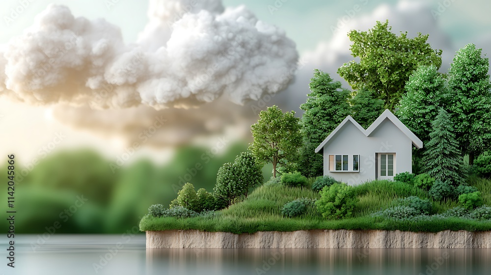 Obraz premium Serene nature retreat tranquil lake digital artwork lush environment close-up calm escape