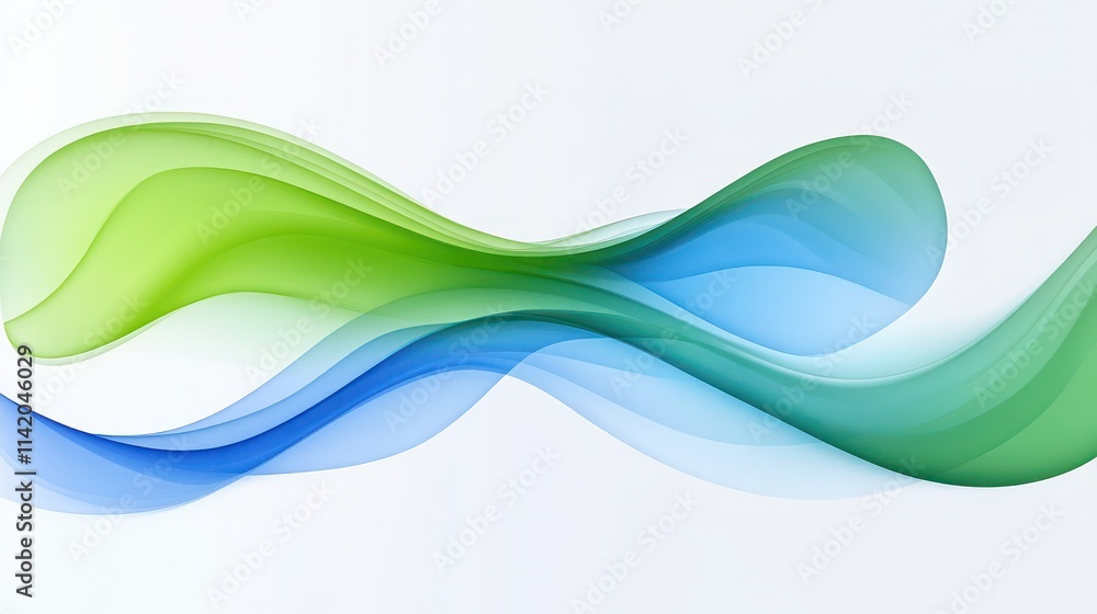 Abstract flowing curves of vibrant green and blue colors on a white background. Abstract flowing curves of vibrant green and blue colors on a white background.