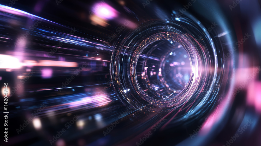 Dynamic visual of light trails in a futuristic tunnel reflecting vibrant colors during a high-speed journey Dynamic visual of light trails in a futuristic tunnel reflecting vibrant colors during a high-speed journey