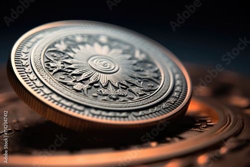 A Close Up Photographic Examination of an Isolated Coin Situated on an Unblemished White Surface Revealing Its Intricate and Delicate Details