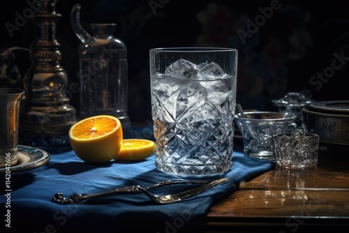 On the Table an Ice Filled Glass Awaits its Refreshing Contents