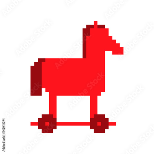 Trojan horse virus Red pixel art isolated. 8 bit Vector illustration