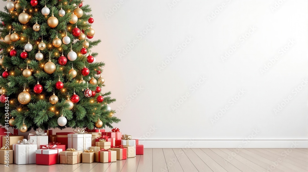 Christmas tree with boubles and presents Christmas tree with boubles and presents