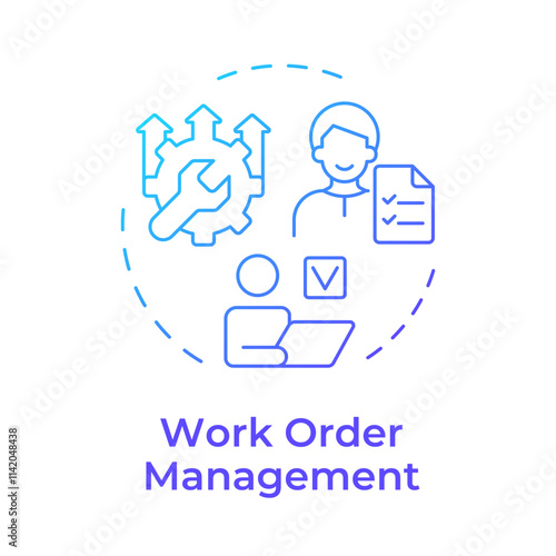 Work order management blue gradient concept icon. Core feature of FMS system. Field service management. Round shape line illustration. Abstract idea. Graphic design. Easy to use in article