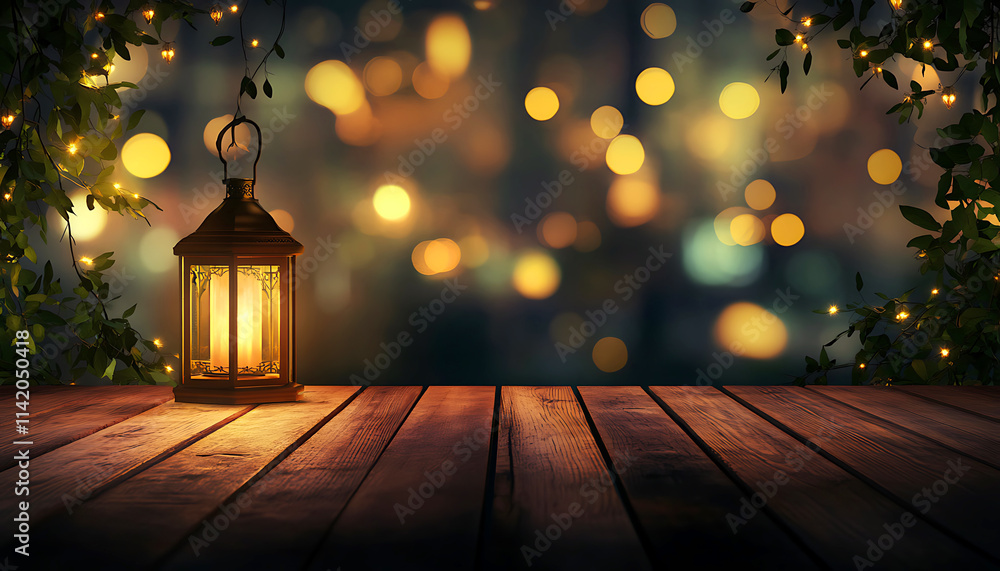 An Islamic Ramadan Kareem lantern with a burning candle illuminated the night sky. Ai generative An Islamic Ramadan Kareem lantern with a burning candle illuminated the night sky. Ai generative