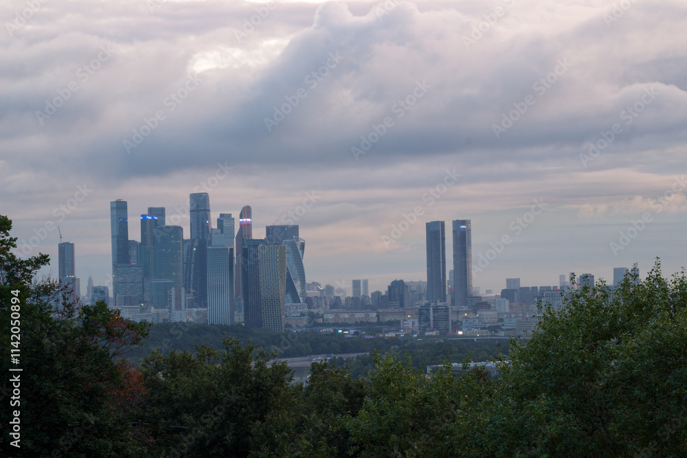 View of the skyscrapers of Moscow's business district. Observation deck on Vorobyovy Gory. View of the skyscrapers of Moscow's business district. Observation deck on Vorobyovy Gory.