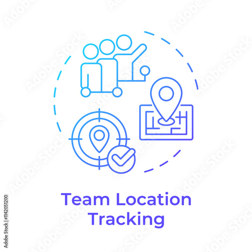 Team location blue gradient concept icon. Real-time tracking and monitoring. Field service management. Round shape line illustration. Abstract idea. Graphic design. Easy to use in article