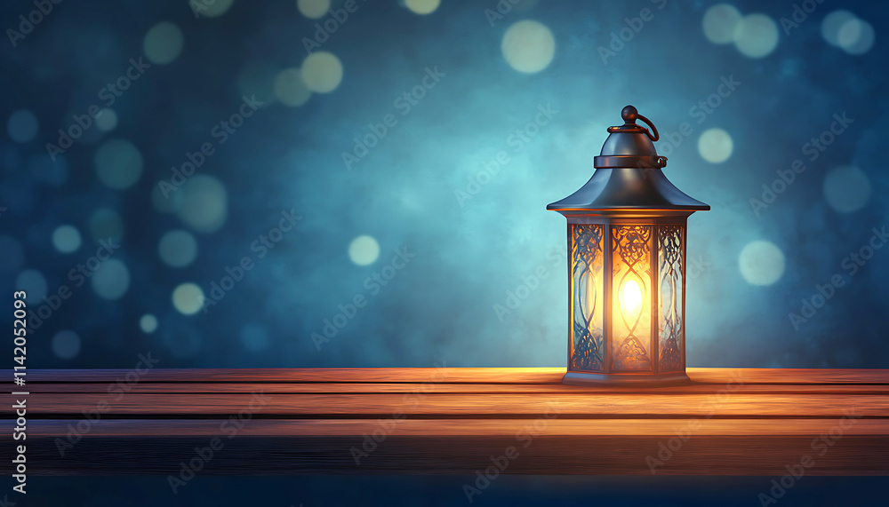 An Islamic Ramadan Kareem lantern with a burning candle illuminated the night sky. Ai generative An Islamic Ramadan Kareem lantern with a burning candle illuminated the night sky. Ai generative