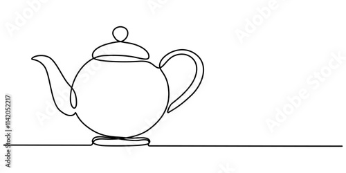 Teapot in continuous line art drawing style. Herbal tea black linear design isolated on white background. Vector illustration, Teapot. Continuous line drawing, Teapot with Steam. Single Line Drawing.