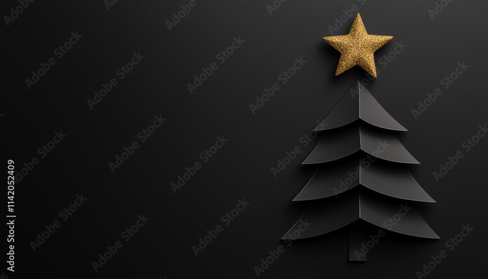 Elegant black and gold Christmas tree with matching ornaments and wrapped gifts, creating a luxurious and sophisticated holiday setting on a dark background. Elegant black and gold Christmas tree with matching ornaments and wrapped gifts, creating a luxurious and sophisticated holiday setting on a dark background.