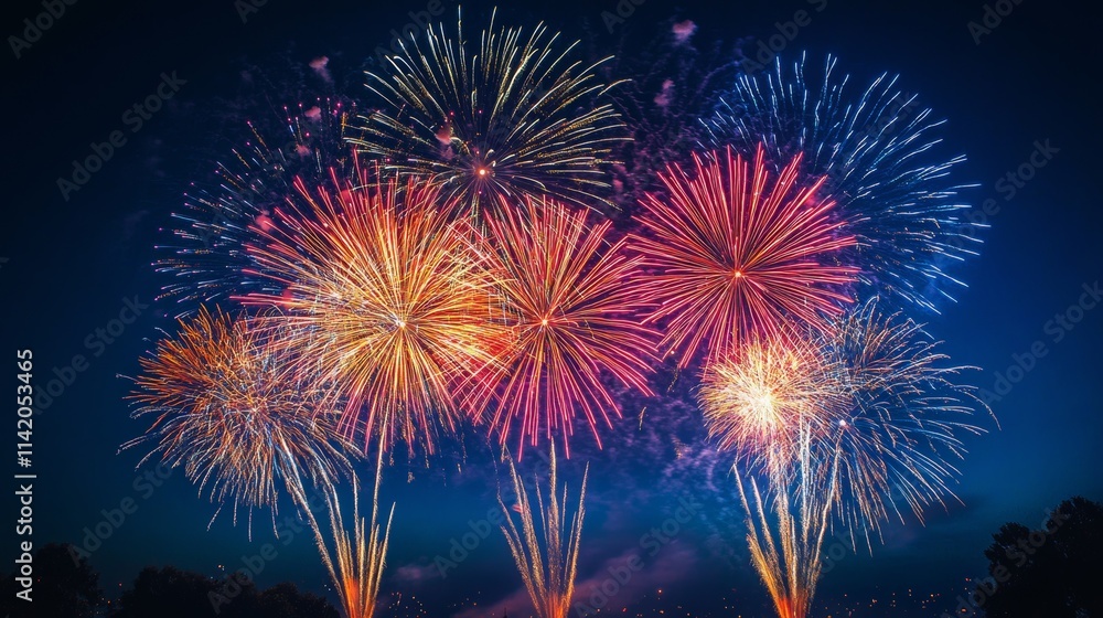4K city happy new year vector background with colorful fireworks in the sky. Dark blue vector background illustration. Modern vector art. EPS 10 vector design 4K city happy new year vector background with colorful fireworks in the sky. Dark blue vector background illustration. Modern vector art. EPS 10 vector design