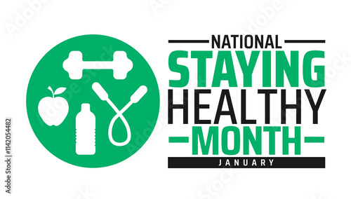 National Staying Healthy Month background banner or poster design template. observed every year in January. Holiday concept. Use to any Template, card, poster, placard, template.