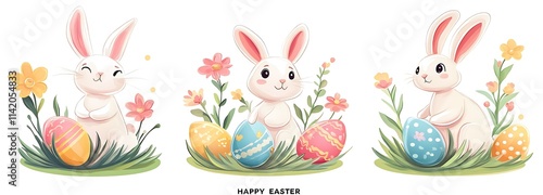 Easter bunnies and carrots with Easter eggs, an Easter-themed vector illustration set