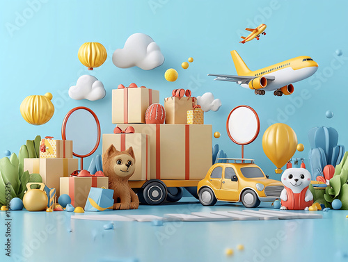 Cute Logistics Delivery Scene.
