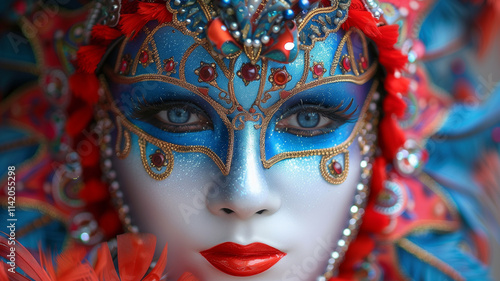 Wallpaper Mural This stunning blue and red carnival mask captivates with its detailed artistry. Torontodigital.ca