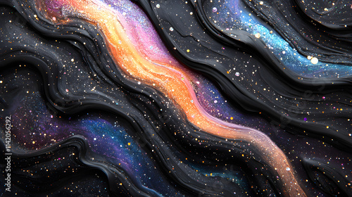 Wallpaper Mural Elaborate Black Oil Glossy Smear Texture Enriched with Colorful Glitter in a Sophisticated 3D Background Torontodigital.ca