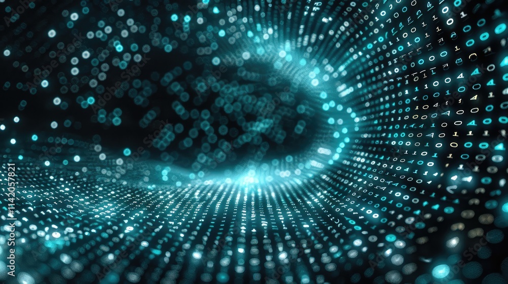 Naklejka premium A binary code background with teal numbers on a black backdrop.