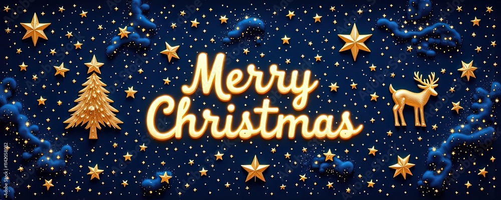 Celestial Christmas Card with Golden Stars and Festive Decorations Celestial Christmas Card with Golden Stars and Festive Decorations