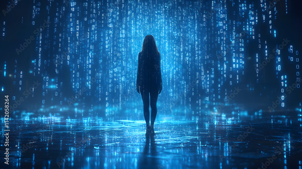 A Surrealistic Representation of Numbers Raining Down in a Neon Wonderland of Binary Code A Surrealistic Representation of Numbers Raining Down in a Neon Wonderland of Binary Code