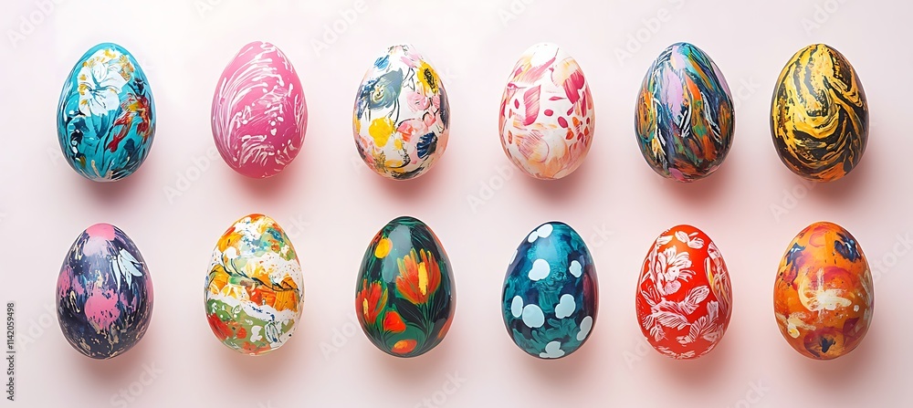 Easter eggs with colorful hand-painted patterns Easter eggs with colorful hand-painted patterns