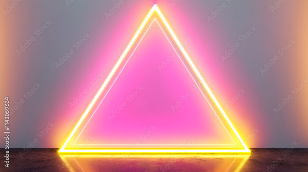 Triangle Neon Futuristic sign frame yellow pink Triangle Neon Futuristic sign frame yellow pink
