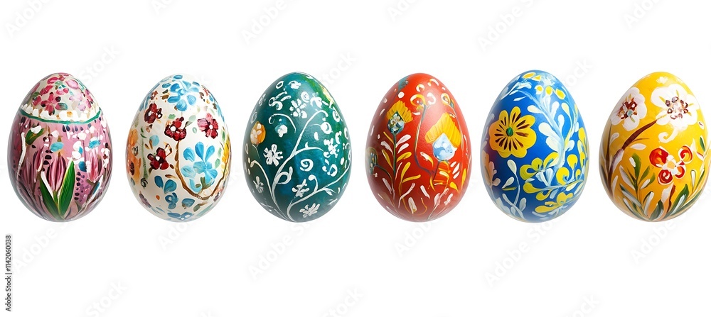Easter eggs with colorful hand-painted patterns Easter eggs with colorful hand-painted patterns