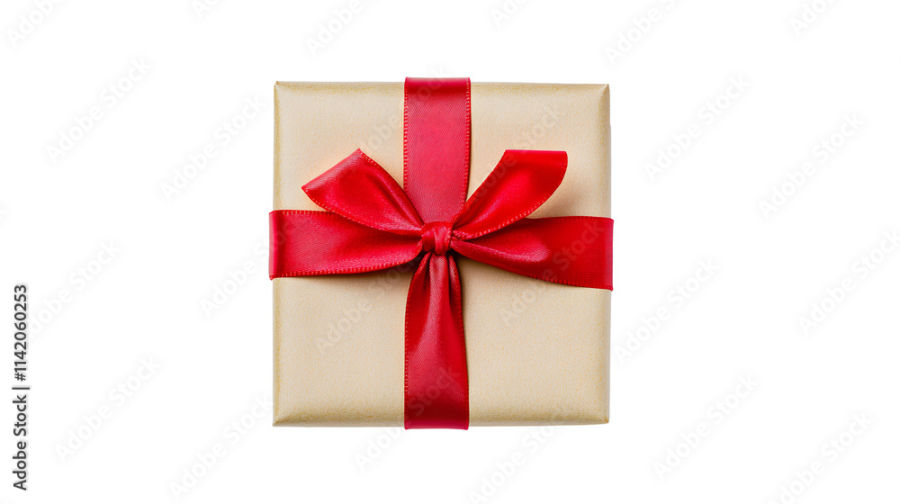 Small square gift box tied with red ribbon isolated on white background, top view Small square gift box tied with red ribbon isolated on white background, top view