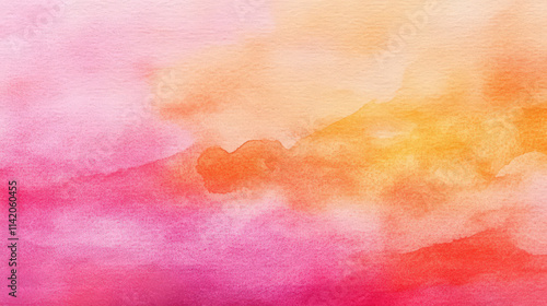 A watercolor painting of a pink and orange background with a yellow line