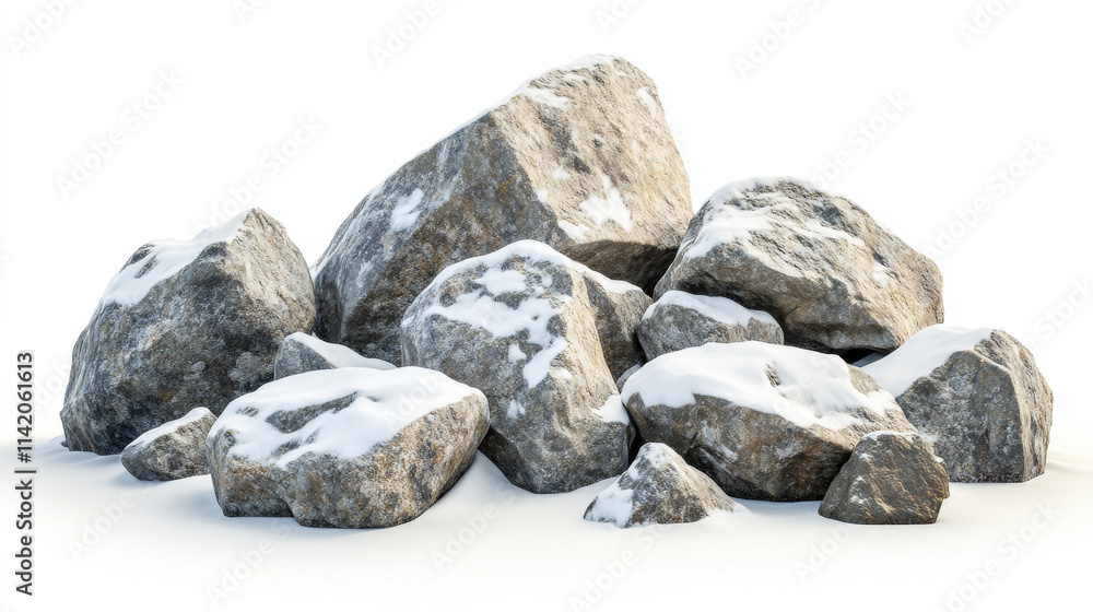 Boulders and stones with snow heap. Hard rock rubbles, granite blocks in winter. Vector realistic set of 3d gray solid mountain debris, rocky cobbles under snowdrift isolated on background Boulders and stones with snow heap. Hard rock rubbles, granite blocks in winter. Vector realistic set of 3d gray solid mountain debris, rocky cobbles under snowdrift isolated on background