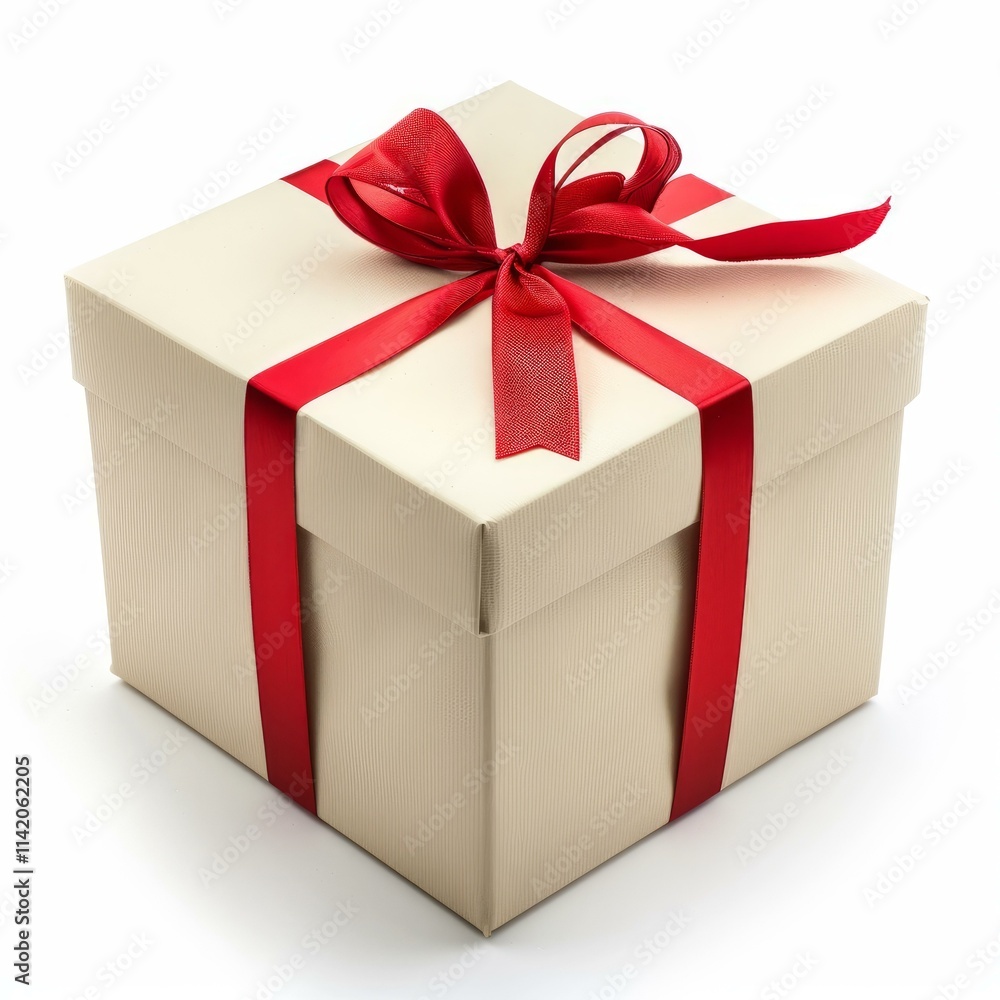 Fototapeta premium Square gift box wrapped with a red ribbon is waiting to be opened for a birthday or holiday
