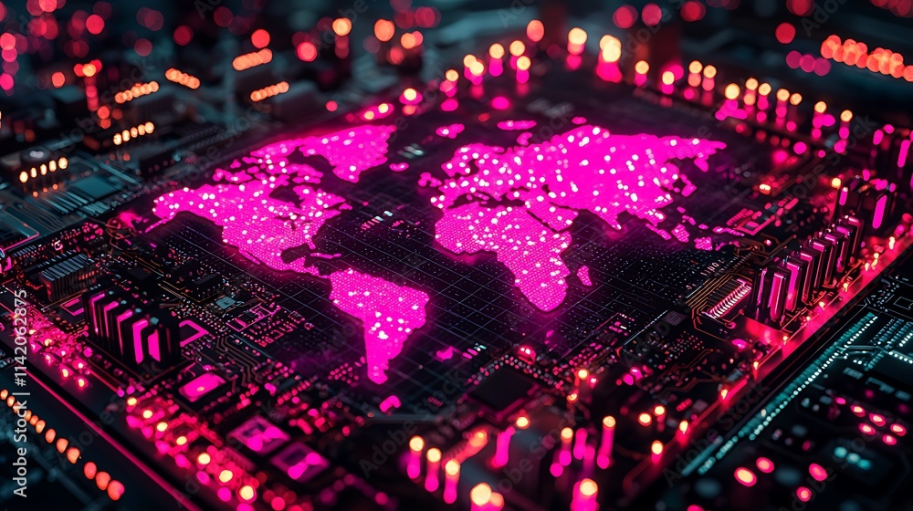 Global Network Illuminated Circuit Board Map Global Network Illuminated Circuit Board Map