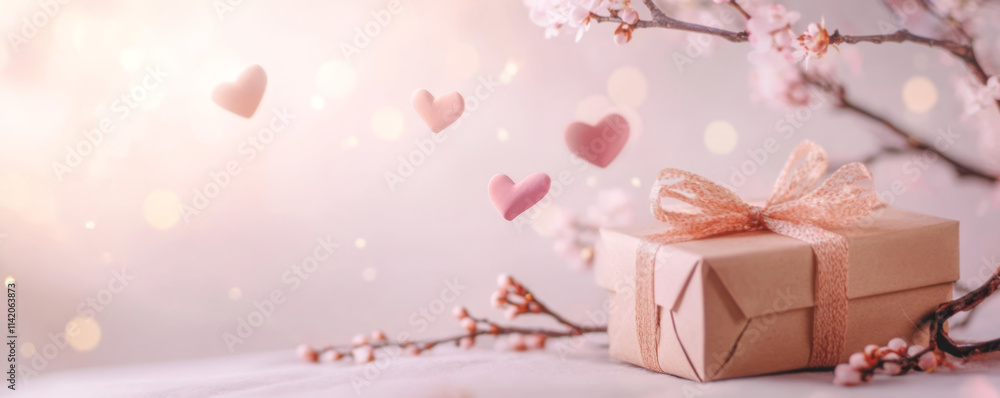 Valentine's Day Gift with Red and Pink Hearts on Branches Valentine's Day Gift with Red and Pink Hearts on Branches