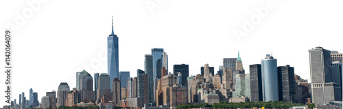 Panoramic view of World Trade Center and Manhattan skyline building with no backgroung PNG