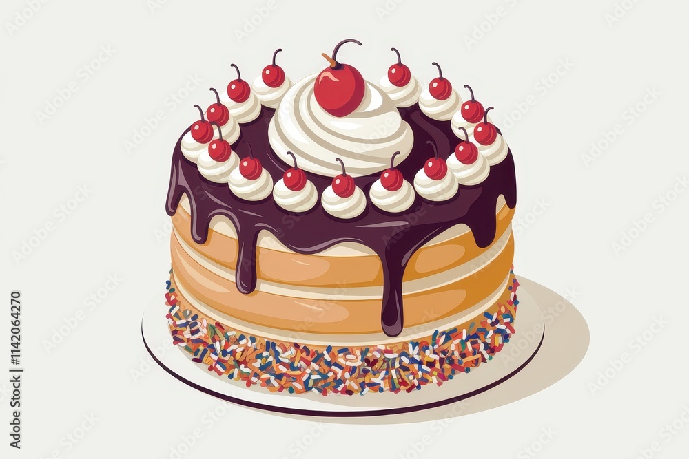 Delicious Chocolate Cake with Cherries and Sprinkles Delicious Chocolate Cake with Cherries and Sprinkles