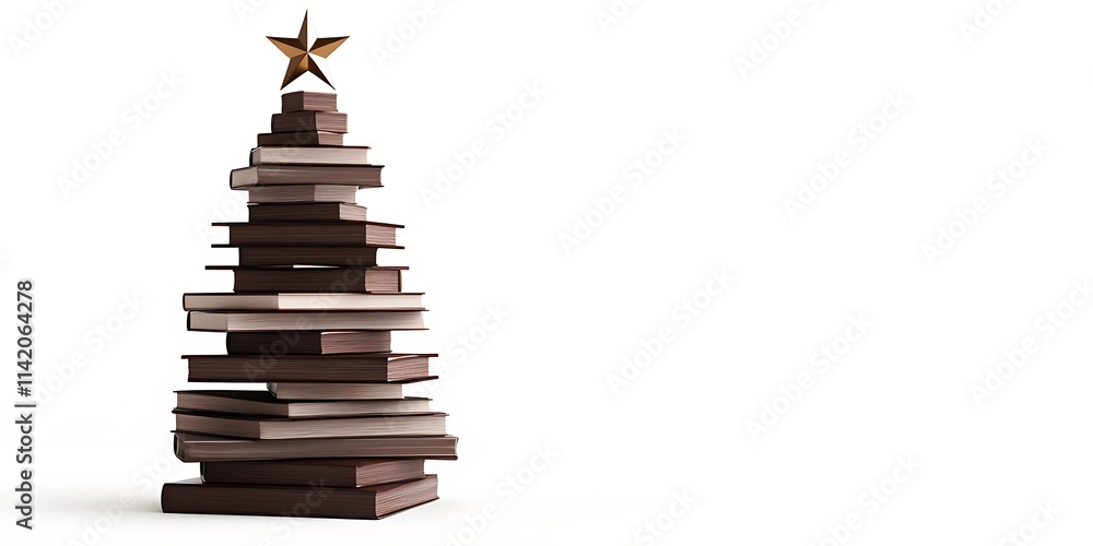 a nontraditional christmas tree - colorful hardcover books stacked into a christmas tree shape in a living room. a nontraditional christmas tree - colorful hardcover books stacked into a christmas tree shape in a living room.