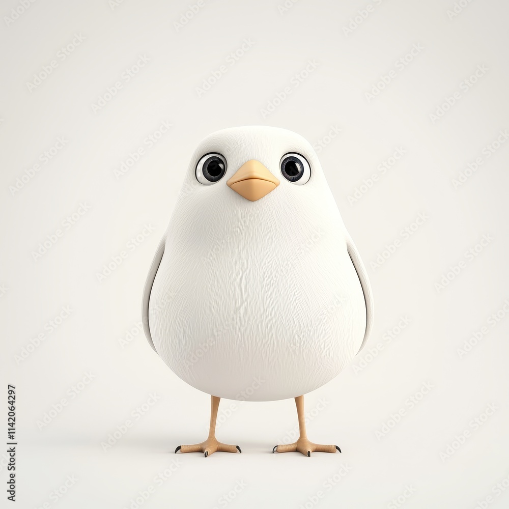 Fototapeta premium Cute White Cartoon Bird 3D Render Illustration