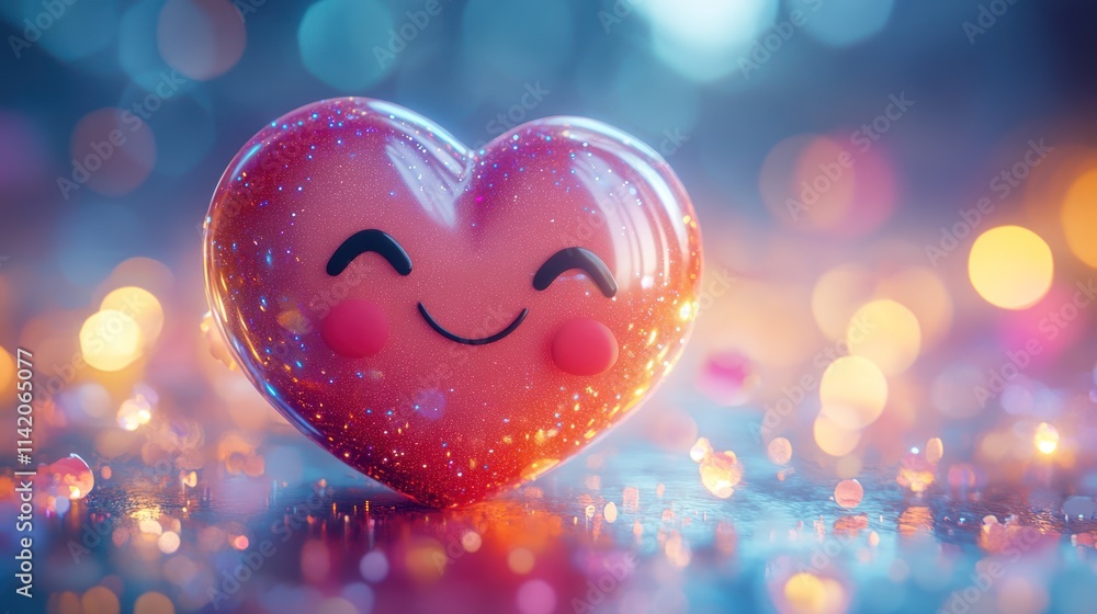 Smiling heart emoticon, sparkling, bokeh background. Smiling heart emoticon, sparkling, bokeh background.