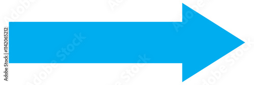 Blue long arrow pointing to the right. Straight long arrow icon, right thin line, blue cursor, horizontal element, thick pointer vector long arrow icon isolated on white background. Long bold arrow 