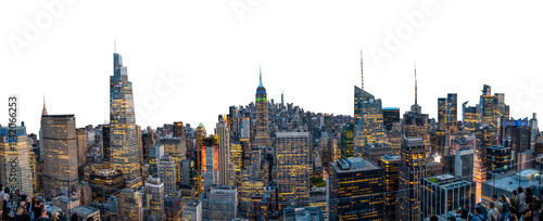 Night time skyline of New York with Empire State Building in transparent PNG