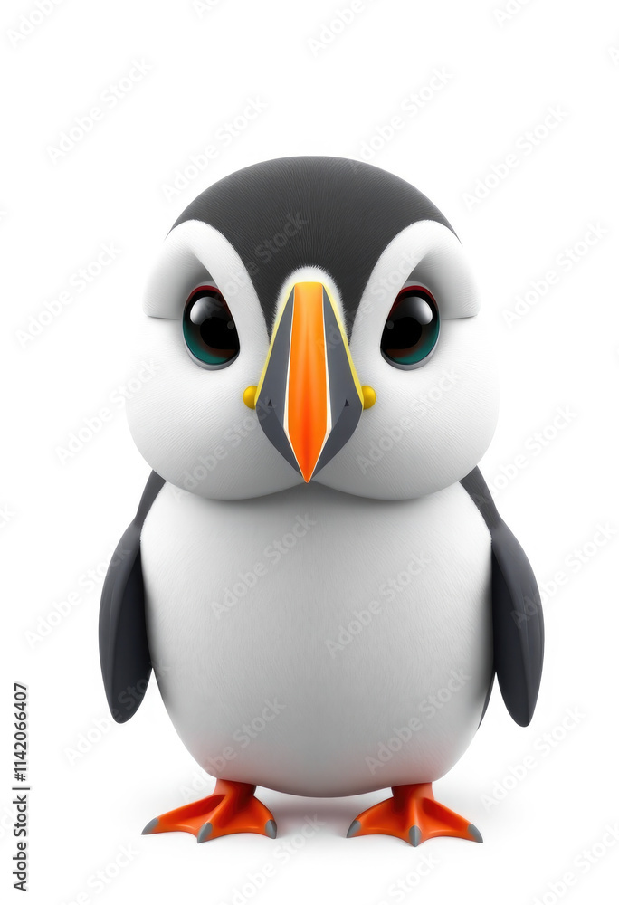 Fototapeta premium Montessori Flashcards Clipart Kawaii Puffins Clipart isolated on a white background. Suitable for animal flashcard, alphabet flashcards