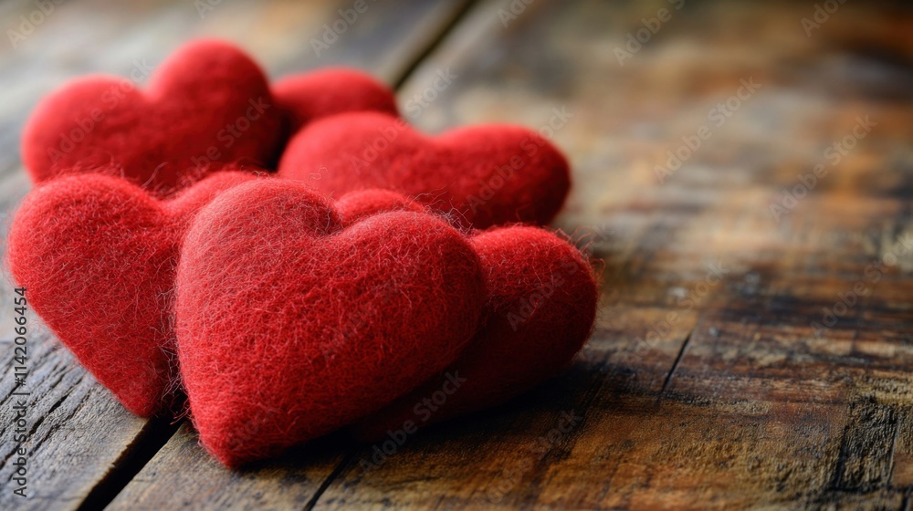 a group of red hearts sitting on top of a wooden table a group of red hearts sitting on top of a wooden table