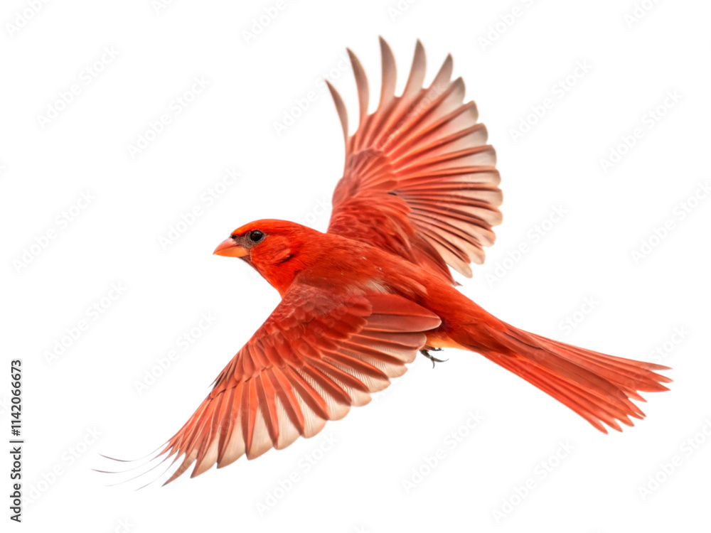 Obraz premium Red canary, flying on transparent background