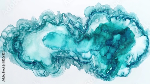 Abstract Teal Ink Wash Painting Fluid Art photo