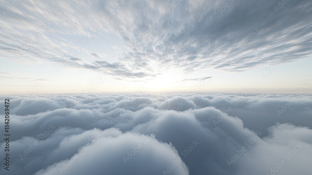 Naklejka premium Serene Cloudscape with Soft Lighting at Sunrise Over the Horizon