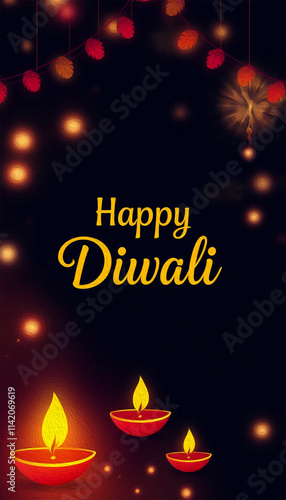 Happy Diwali illustration. Pattern for banners, covers, greeting cards, for printing on wall decorations.