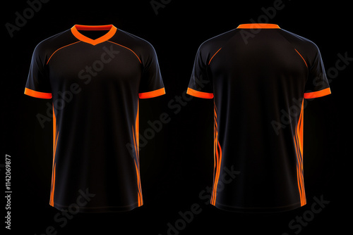 black and orange jersey template for team club, jersey sport, front and back, Tshirt mockup sports jersey template design for football soccer, racing, gaming, sports jersey photo