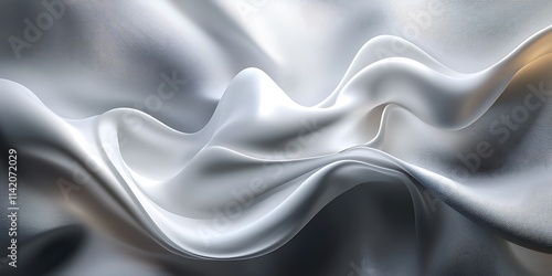 Abstract flowing silver and white fabric waves.