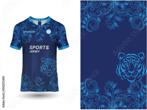 Vector sport pattern design template for V-neck T-shirt front and back with short sleeve view mockup. Shades of grey-black-green color gradient abstract halftone texture background illustration.
