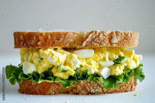 Simple Egg Salad Sandwich on Soft White Bread for Lunch photo