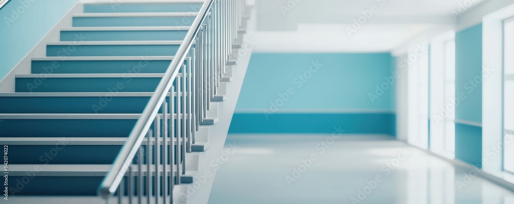 Obraz premium Modern Blue White Staircase Office Building Interior Architecture